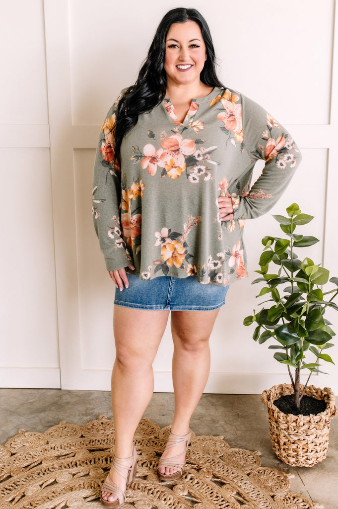 Gabby Front Cozy Long Sleeve Top in Sage Florals-Villari Chic, women's online fashion boutique in Severna, Maryland