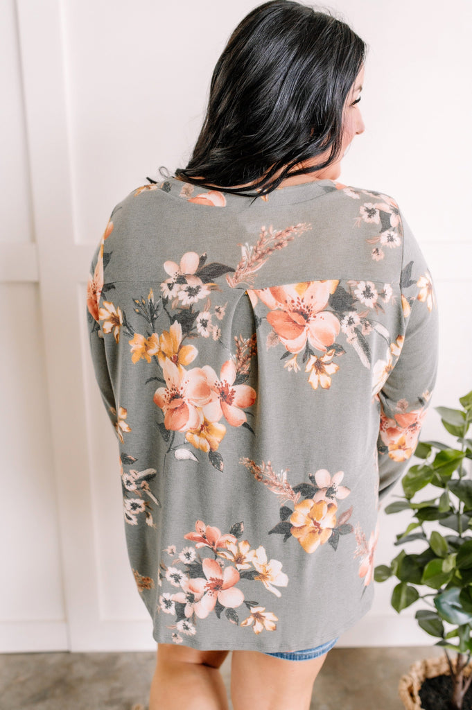 Gabby Front Cozy Long Sleeve Top in Sage Florals-Villari Chic, women's online fashion boutique in Severna, Maryland