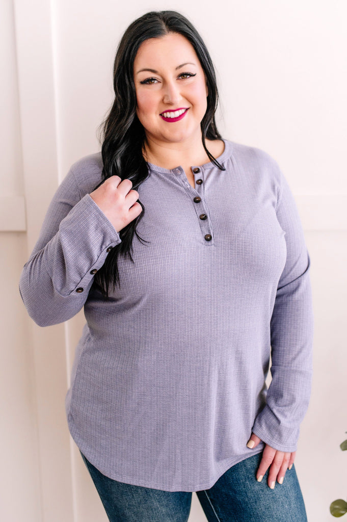 Long Sleeve Henley Top with Button Sleeves in Vintage Lilac-Villari Chic, women's online fashion boutique in Severna, Maryland