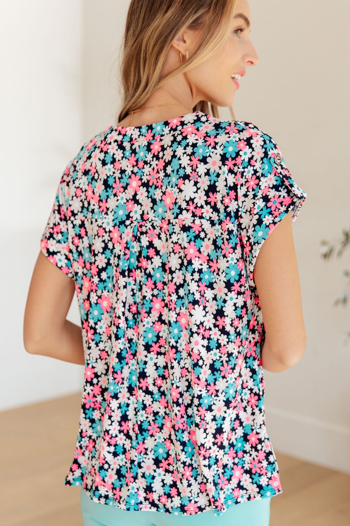 Lizzy Cap Sleeve Top in Navy & Hot Pink Floral-Womens-Villari Chic, women's online fashion boutique in Severna, Maryland