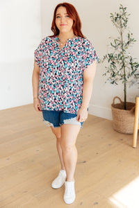 Lizzy Cap Sleeve Top in Navy & Hot Pink Floral-Womens-Villari Chic, women's online fashion boutique in Severna, Maryland