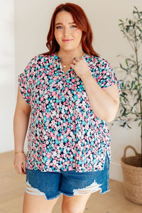 Lizzy Cap Sleeve Top in Navy & Hot Pink Floral-Womens-Villari Chic, women's online fashion boutique in Severna, Maryland