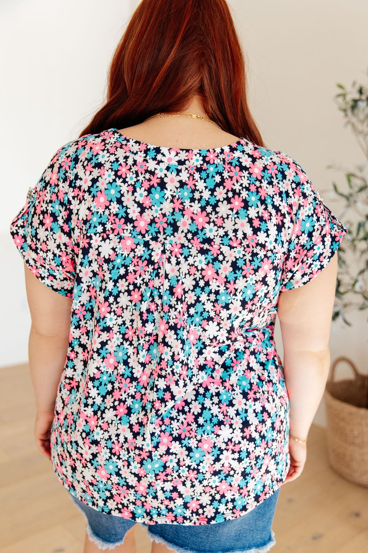 Lizzy Cap Sleeve Top in Navy & Hot Pink Floral-Womens-Villari Chic, women's online fashion boutique in Severna, Maryland