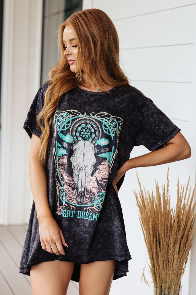 Desert Dreamer Acid Wash Graphic Tee Dress-Womens-Villari Chic, women's online fashion boutique in Severna, Maryland