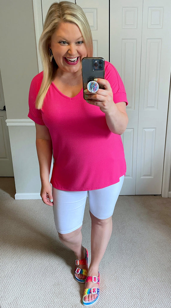 Essential Ribbed Tee in Hot Pink-Villari Chic, women's online fashion boutique in Severna, Maryland
