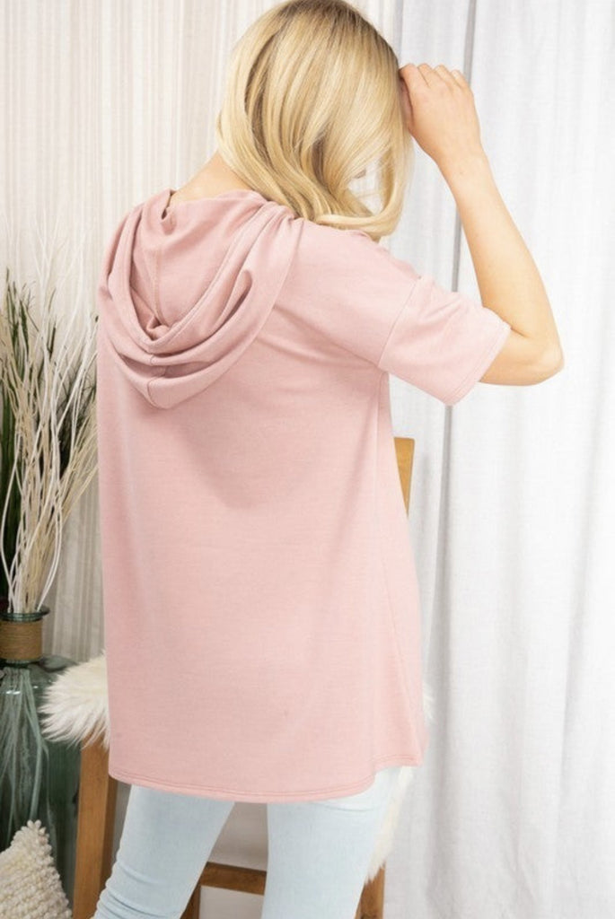 Essential Short-Sleeved Hoodie in Blush-Villari Chic, women's online fashion boutique in Severna, Maryland