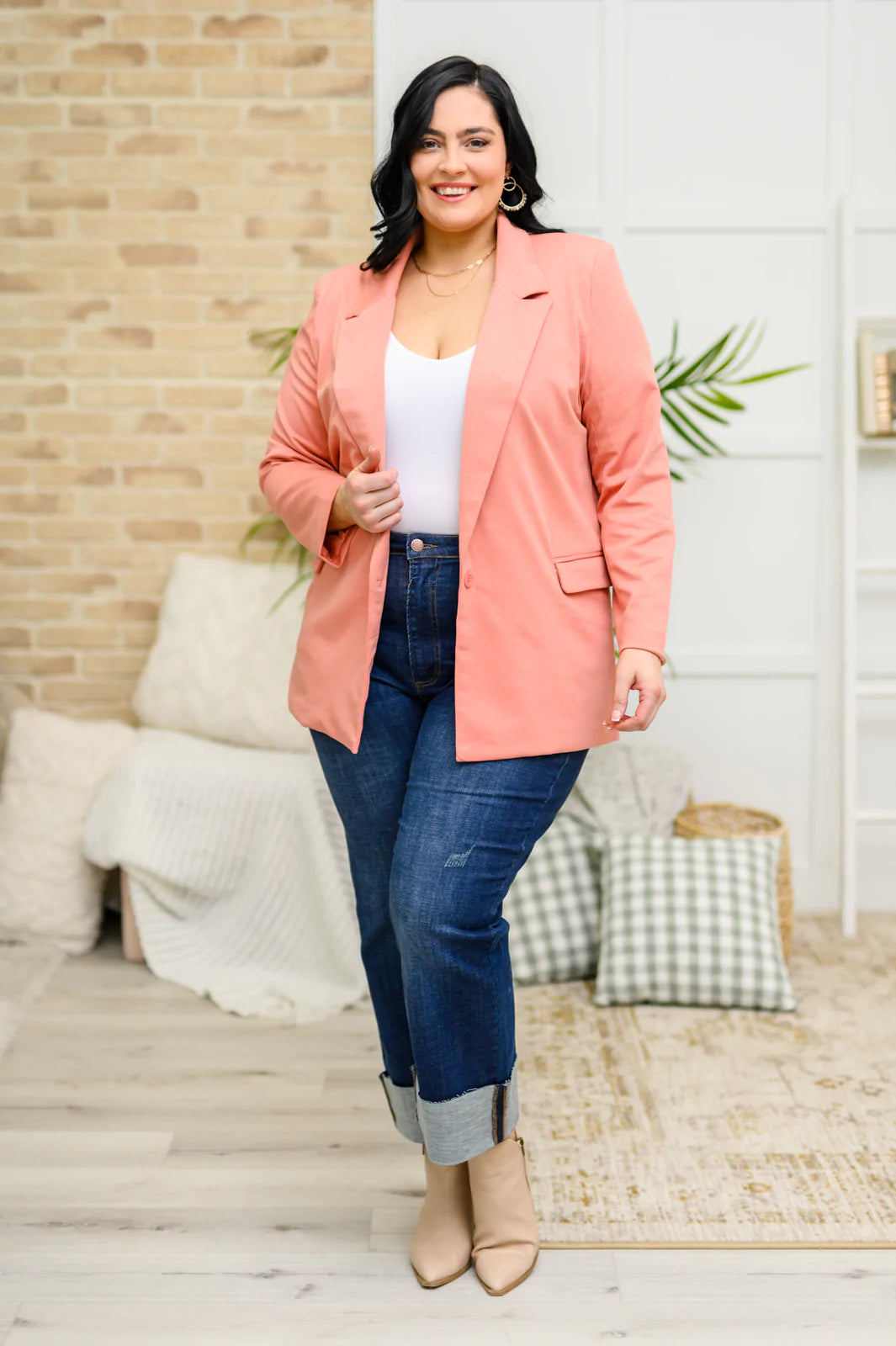 Eugene Blazer in Rosy Coral-Womens-Villari Chic, women's online fashion boutique in Severna, Maryland