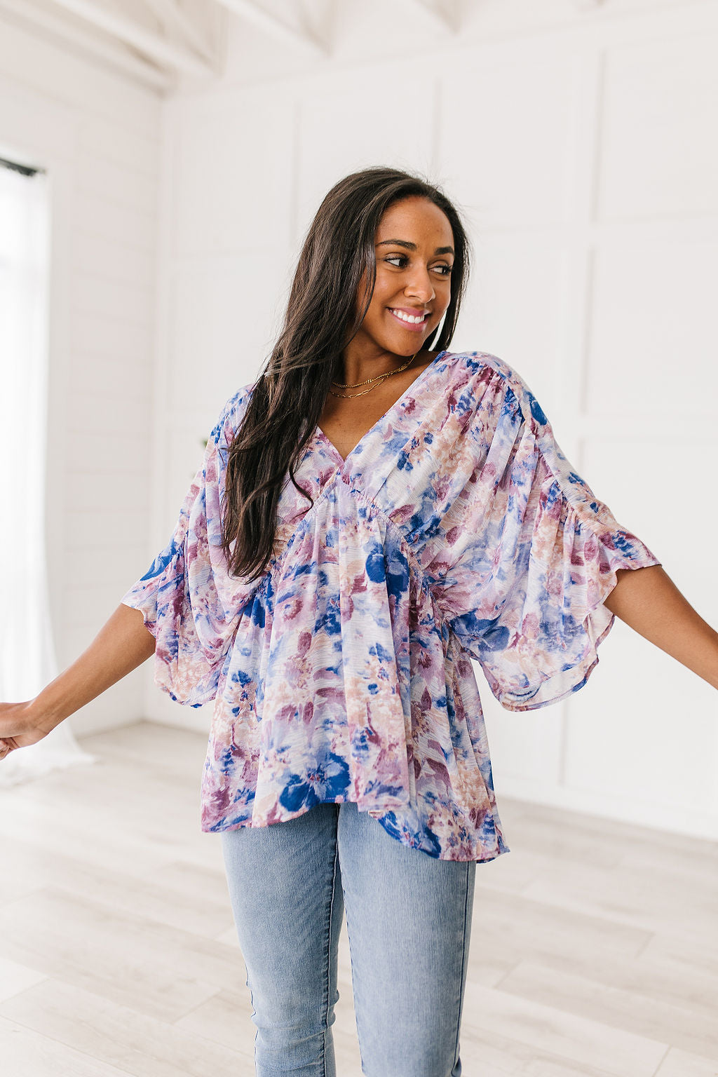 Fabled in Floral Draped Peplum Top-Womens-Villari Chic, women's online fashion boutique in Severna, Maryland