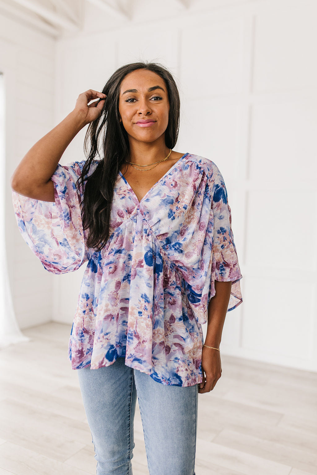 Fabled in Floral Draped Peplum Top-Womens-Villari Chic, women's online fashion boutique in Severna, Maryland