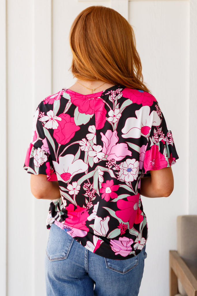 Floral First Ruffle Sleeve Top-Womens-Villari Chic, women's online fashion boutique in Severna, Maryland