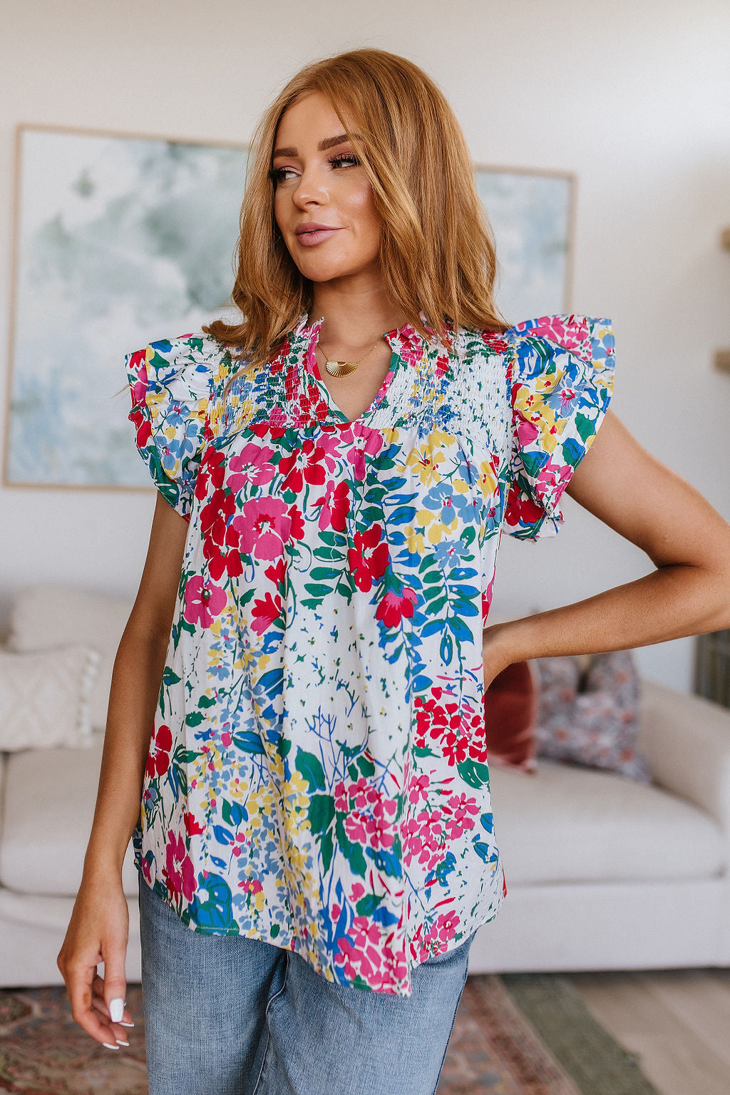 Floral Impressions Blouse-Womens-Villari Chic, women's online fashion boutique in Severna, Maryland