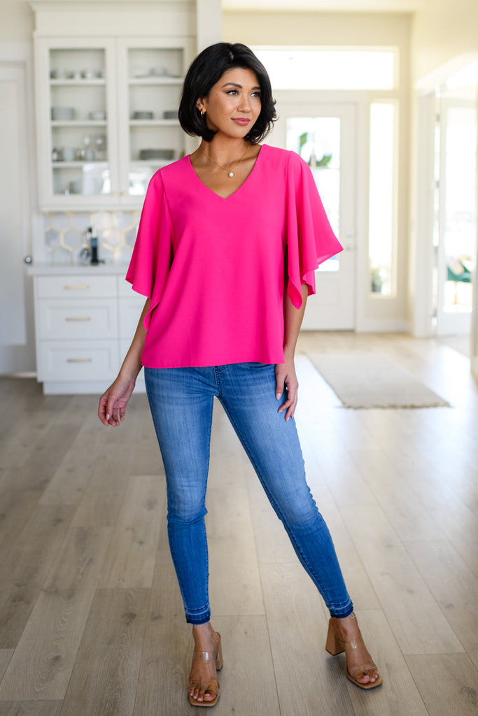 Forever Fine V-Neck Flounce Sleeve Blouse-Womens-Villari Chic, women's online fashion boutique in Severna, Maryland