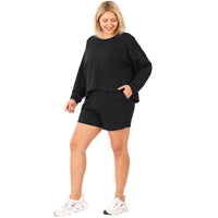 French Terry Sweatshirt & Shorts Lounge Set in Black-Villari Chic, women's online fashion boutique in Severna, Maryland