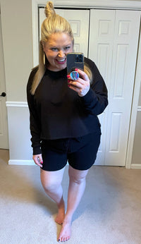 French Terry Sweatshirt & Shorts Lounge Set in Black-Villari Chic, women's online fashion boutique in Severna, Maryland