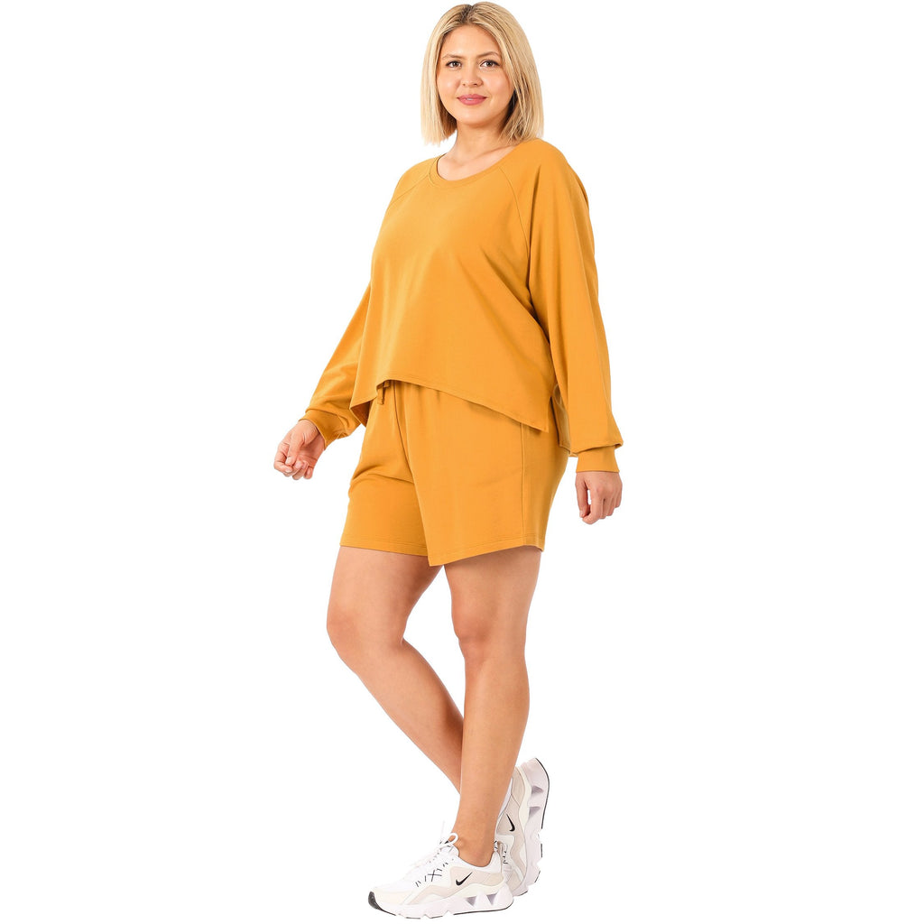 French Terry Sweatshirt & Shorts Lounge Set in Golden Mustard-Villari Chic, women's online fashion boutique in Severna, Maryland