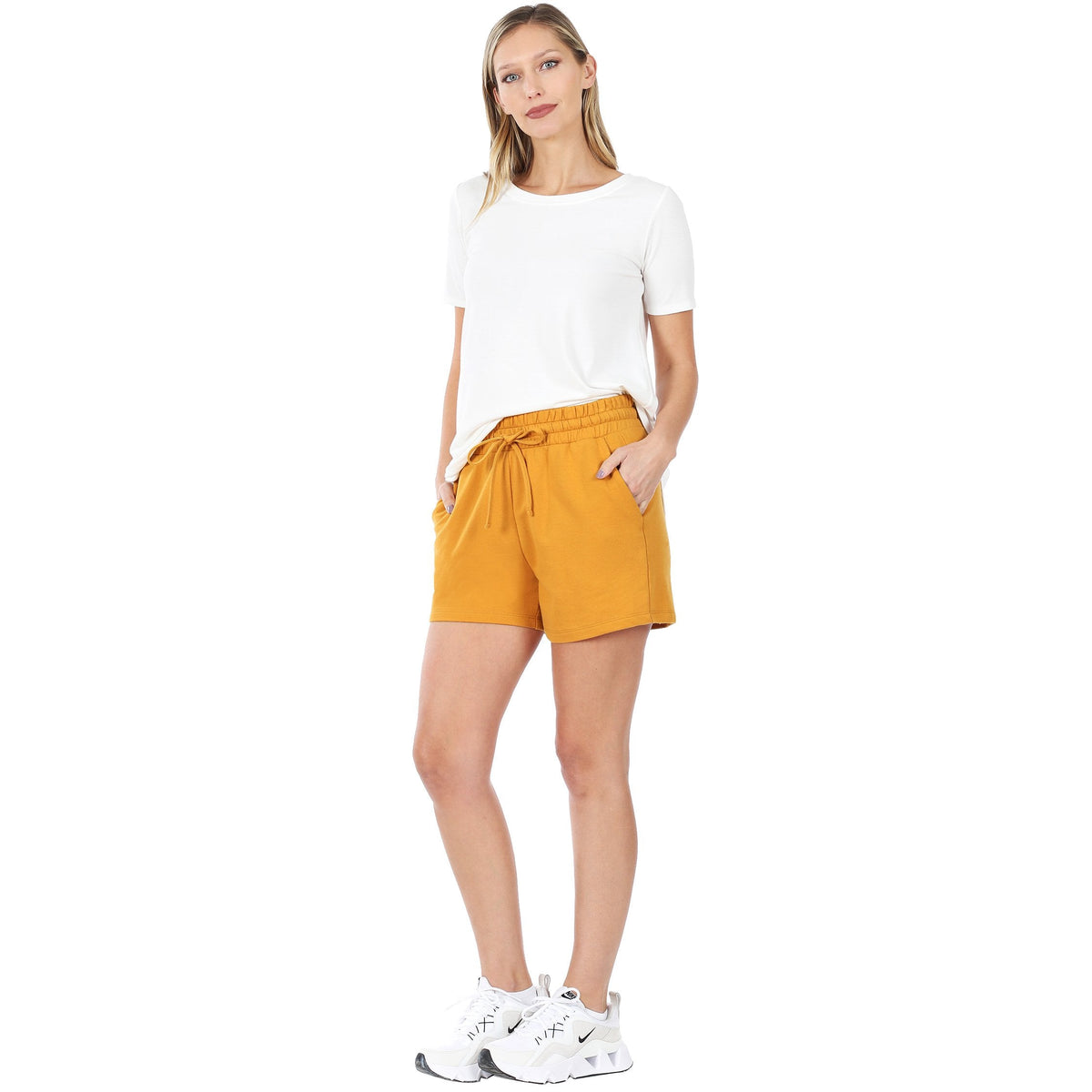 French Terry Sweatshirt & Shorts Lounge Set in Golden Mustard-Villari Chic, women's online fashion boutique in Severna, Maryland