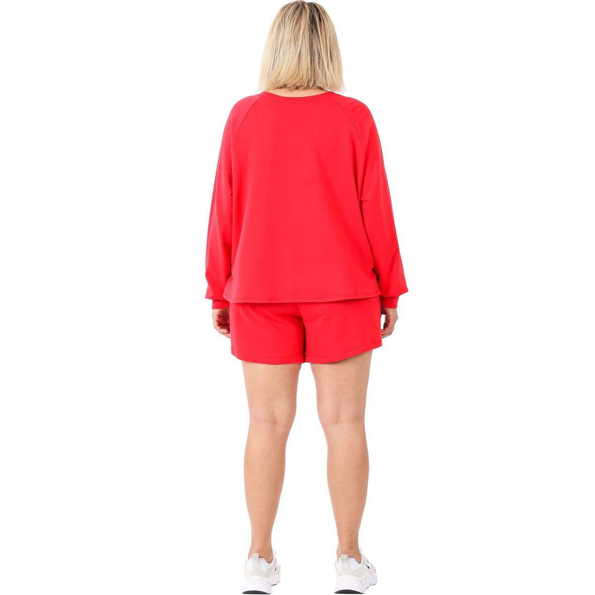 French Terry Sweatshirt & Shorts Lounge Set in Red-Villari Chic, women's online fashion boutique in Severna, Maryland