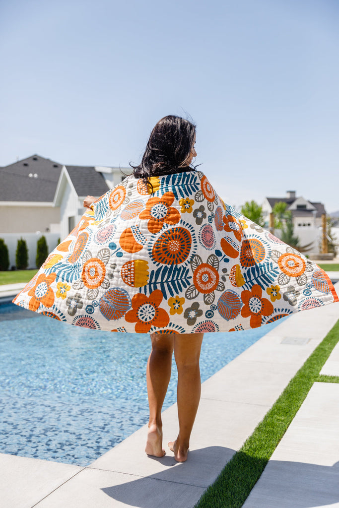 Luxury Beach Towel in Bright Retro Floral-Womens-Villari Chic, women's online fashion boutique in Severna, Maryland