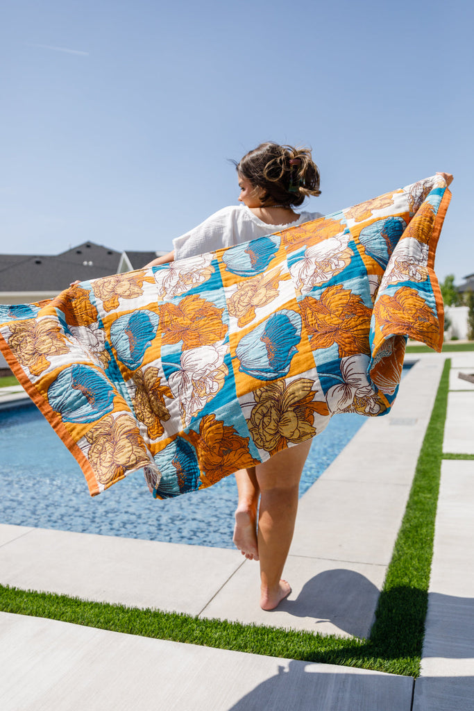 Luxury Beach Towel in Block Floral-Womens-Villari Chic, women's online fashion boutique in Severna, Maryland