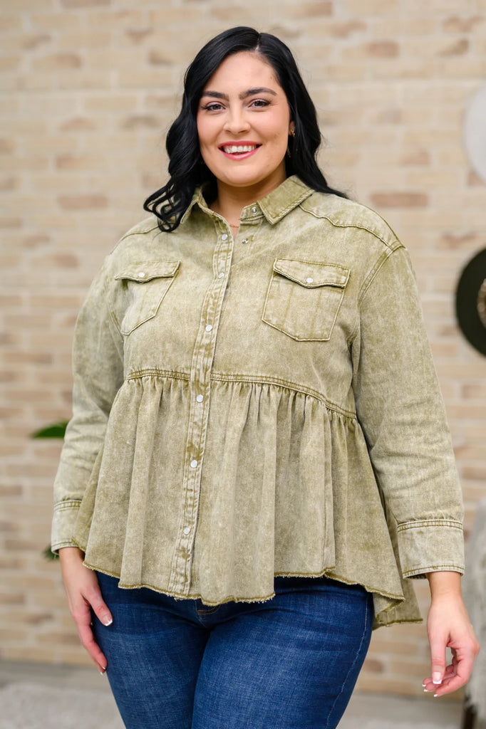 Green Tea Button-Up Long-Sleeved Top in Olive-Womens-Villari Chic, women's online fashion boutique in Severna, Maryland