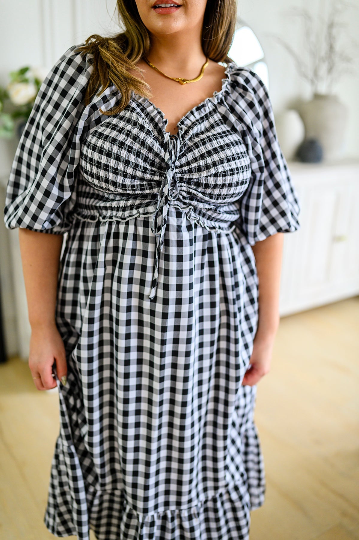 Greenville Gingham Midi Dress-Womens-Villari Chic, women's online fashion boutique in Severna, Maryland