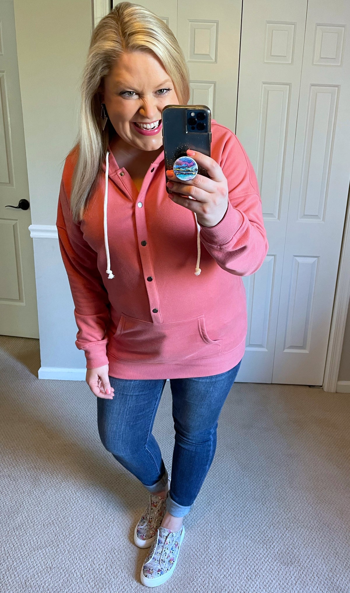 Hailey Snap Hoodie in Dark Pink-Villari Chic, women's online fashion boutique in Severna, Maryland