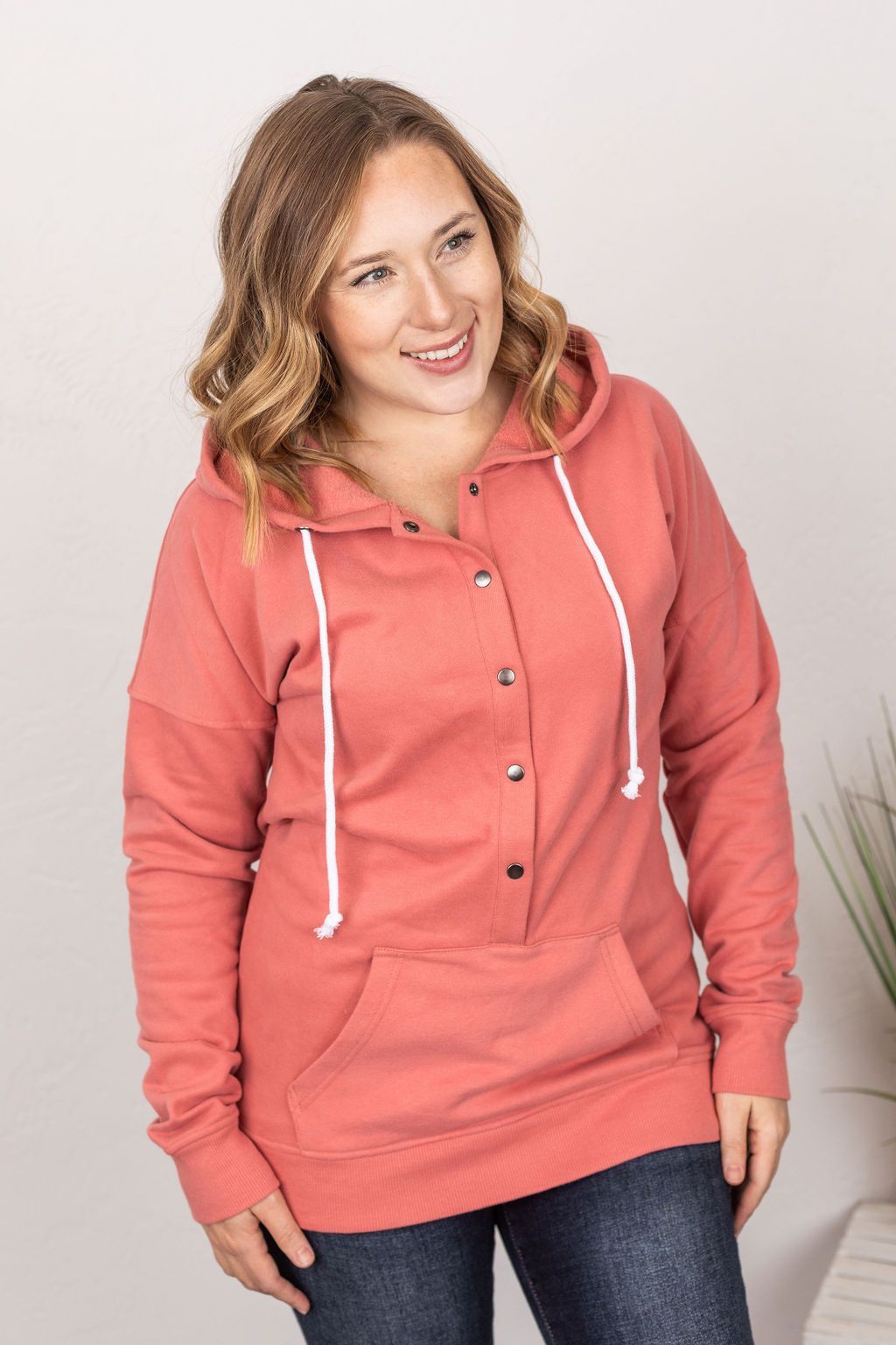 Hailey Snap Hoodie in Dark Pink-Villari Chic, women's online fashion boutique in Severna, Maryland