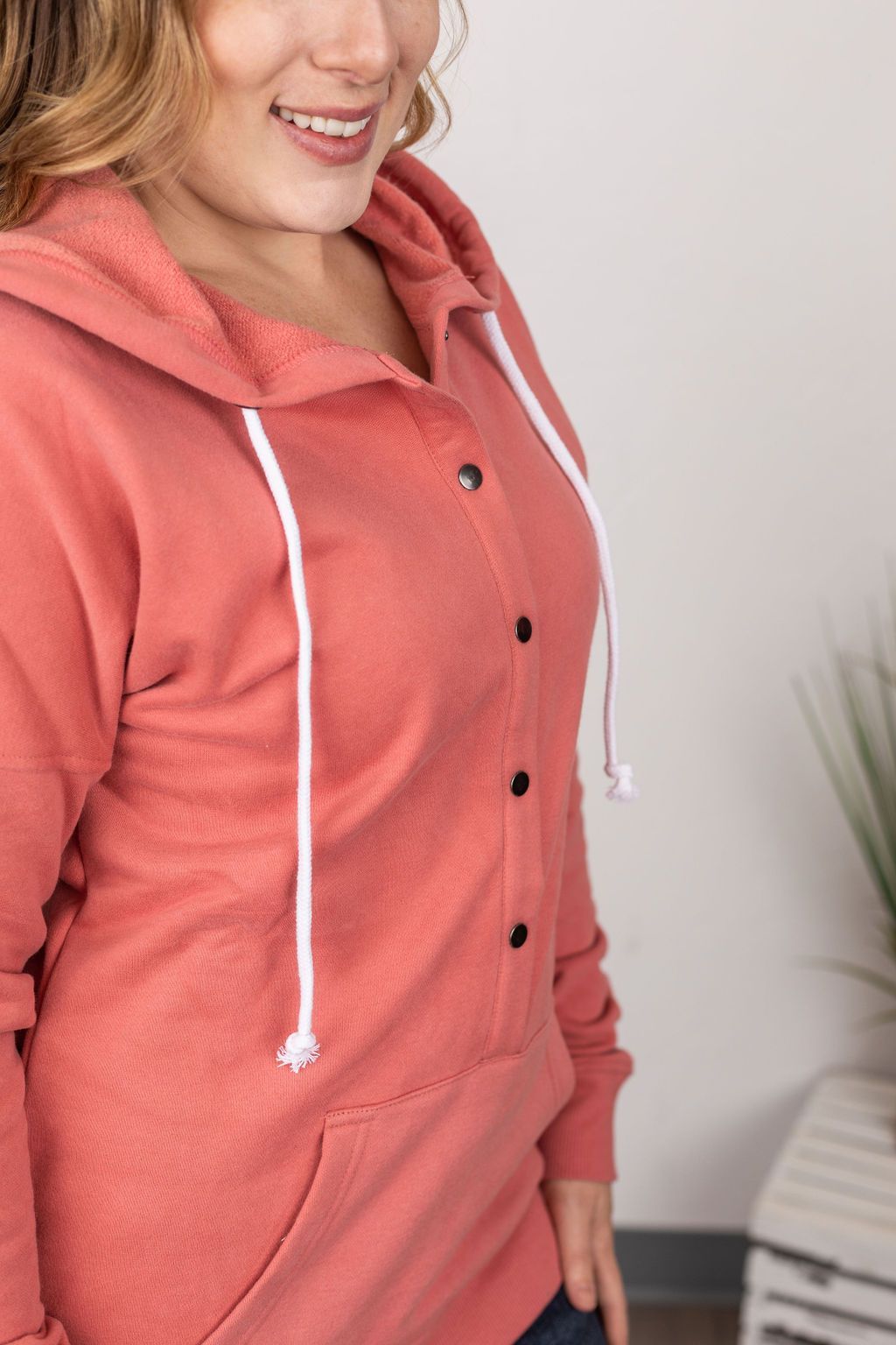 Hailey Snap Hoodie in Dark Pink-Villari Chic, women's online fashion boutique in Severna, Maryland