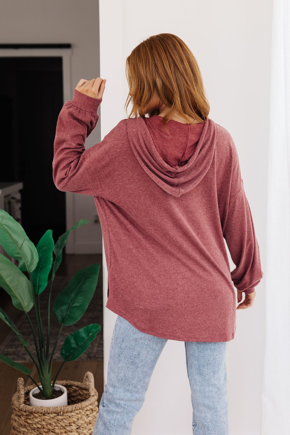 Happier Now Henley Hoodie in Burgundy-Womens-Villari Chic, women's online fashion boutique in Severna, Maryland