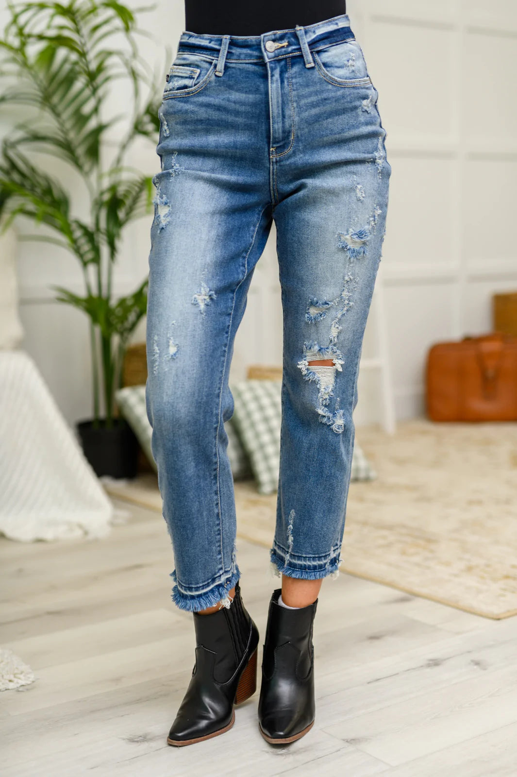 Judy Blue Harley Distressed Ankle Hem Jeans-Womens-Villari Chic, women's online fashion boutique in Severna, Maryland