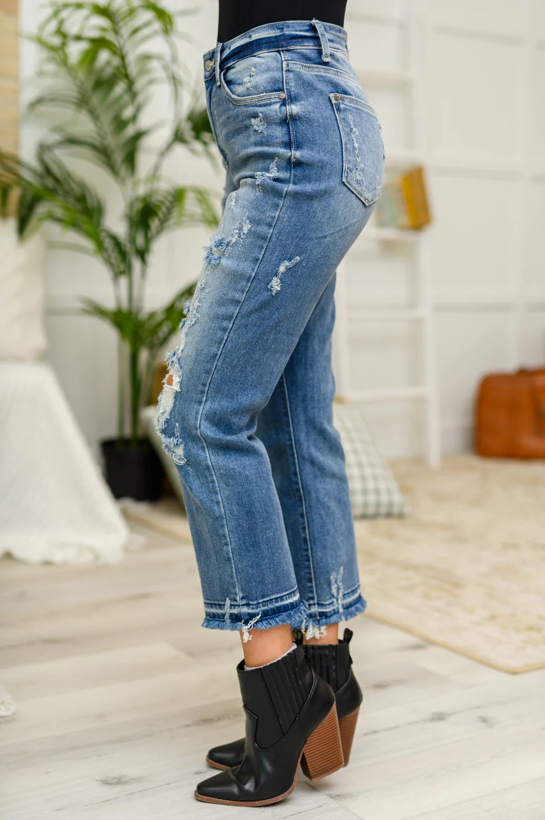 Judy Blue Harley Distressed Ankle Hem Jeans-Womens-Villari Chic, women's online fashion boutique in Severna, Maryland