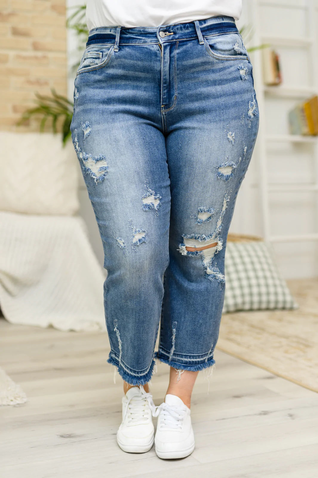 Judy Blue Harley Distressed Ankle Hem Jeans-Womens-Villari Chic, women's online fashion boutique in Severna, Maryland