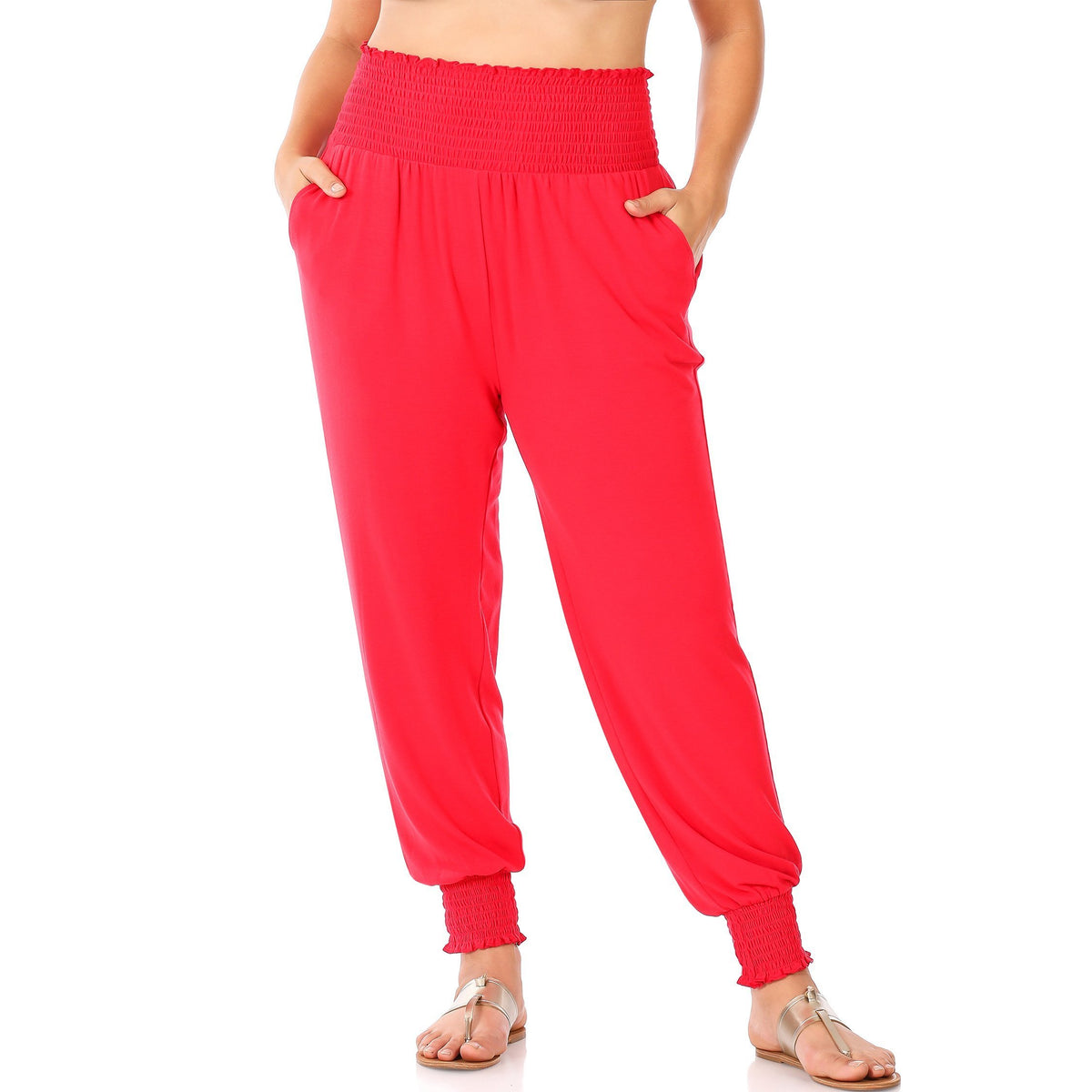 High-Waisted Smocked Joggers with Pockets in Red-Villari Chic, women's online fashion boutique in Severna, Maryland