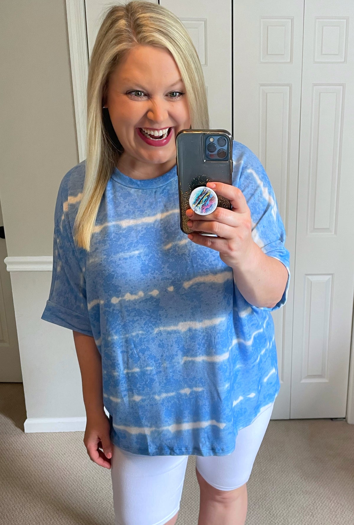 Slouchy Striped Tie-Dye Tee in Sky Blue-Villari Chic, women's online fashion boutique in Severna, Maryland