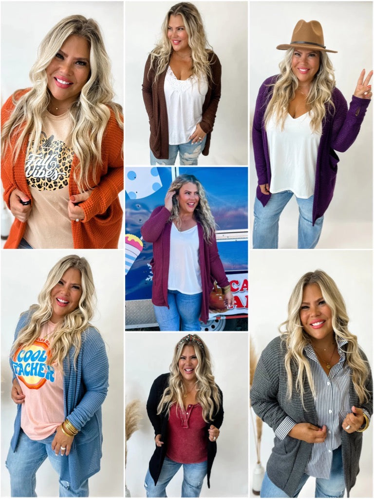 Lola Lightweight Waffle-Knit Cardigan in Winter Colors - 7 Colors!-Villari Chic, women's online fashion boutique in Severna, Maryland