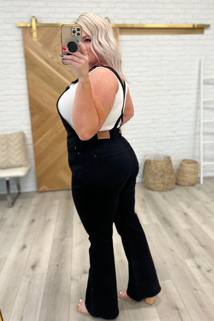 Judy Blue Tummy Control Retro Flare Overalls in Black-Womens-Villari Chic, women's online fashion boutique in Severna, Maryland