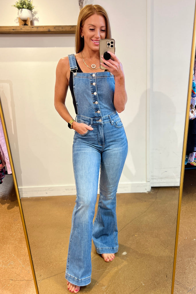 Judy Blue Tummy Control Retro Flare Overalls-Womens-Villari Chic, women's online fashion boutique in Severna, Maryland