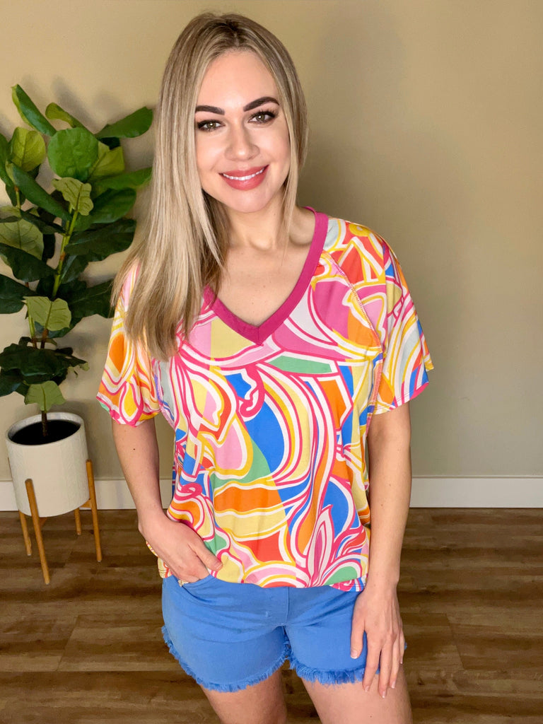V Neck Top in Fruity Colors-Villari Chic, women's online fashion boutique in Severna, Maryland