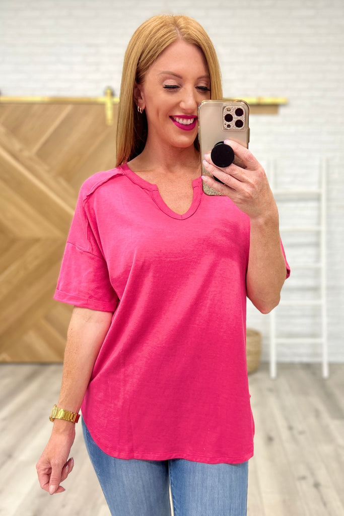 Notched Neck Drop Sleeve Top in Hot Pink-Womens-Villari Chic, women's online fashion boutique in Severna, Maryland