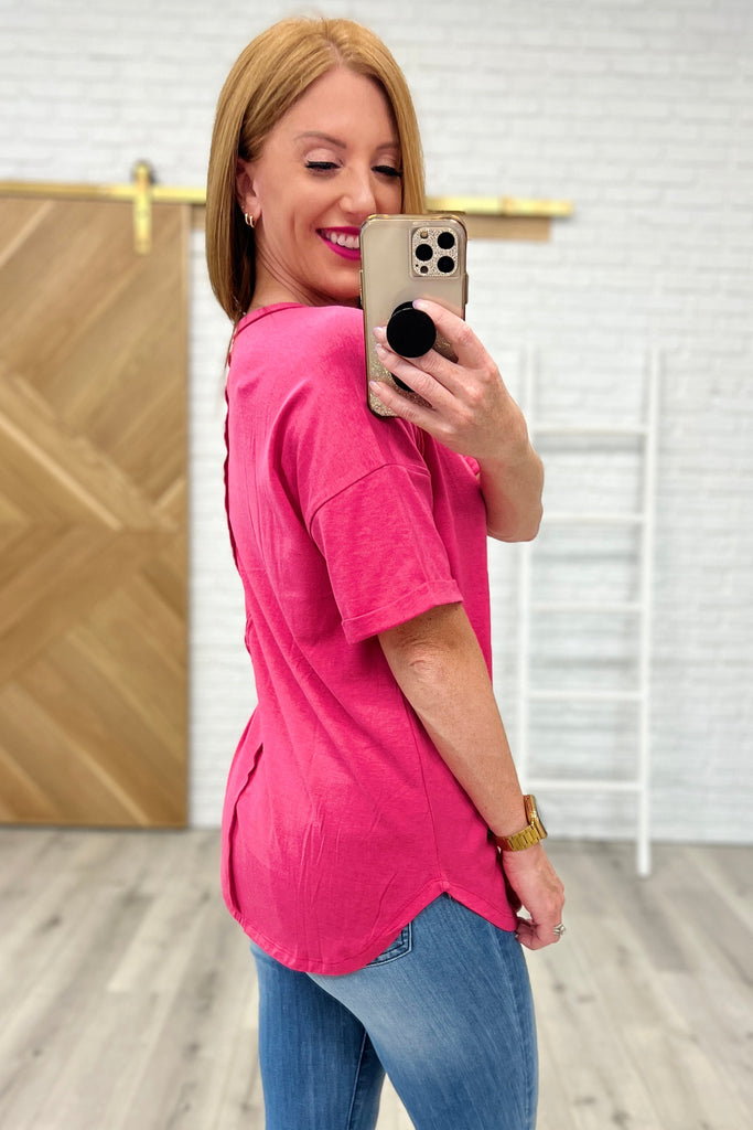 Notched Neck Drop Sleeve Top in Hot Pink-Womens-Villari Chic, women's online fashion boutique in Severna, Maryland