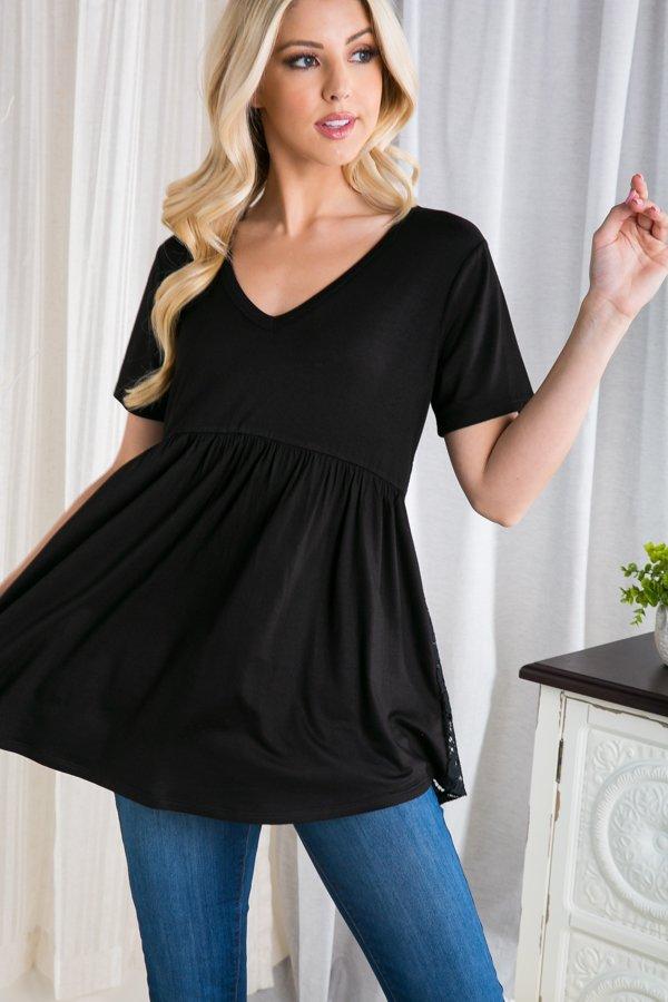 Lace-Back Babydoll Top in Black-Villari Chic, women's online fashion boutique in Severna, Maryland