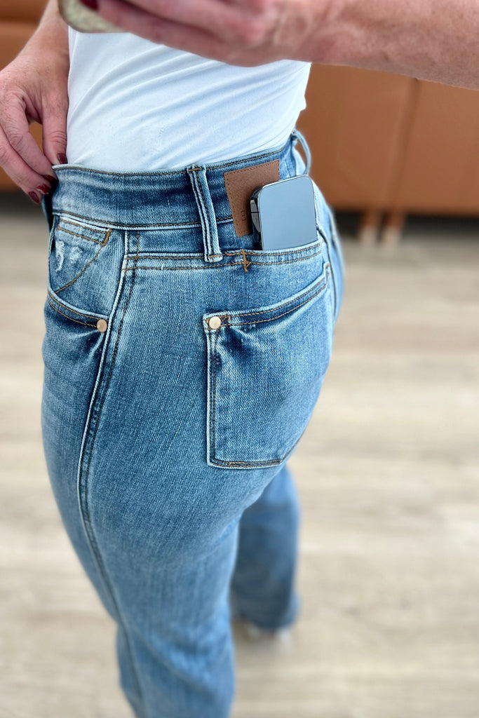 Judy Blue Mid-Rise Cell Phone Pocket Dad Jeans-Womens-Villari Chic, women's online fashion boutique in Severna, Maryland