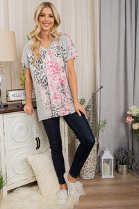 Ultra Soft Leopard & Stripes Tee in Pink & Grey-Villari Chic, women's online fashion boutique in Severna, Maryland