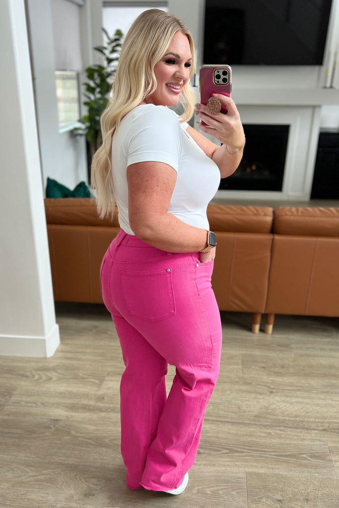 Judy Blue High-Rise Straight Leg Jeans in Hot Pink-Denim-Villari Chic, women's online fashion boutique in Severna, Maryland