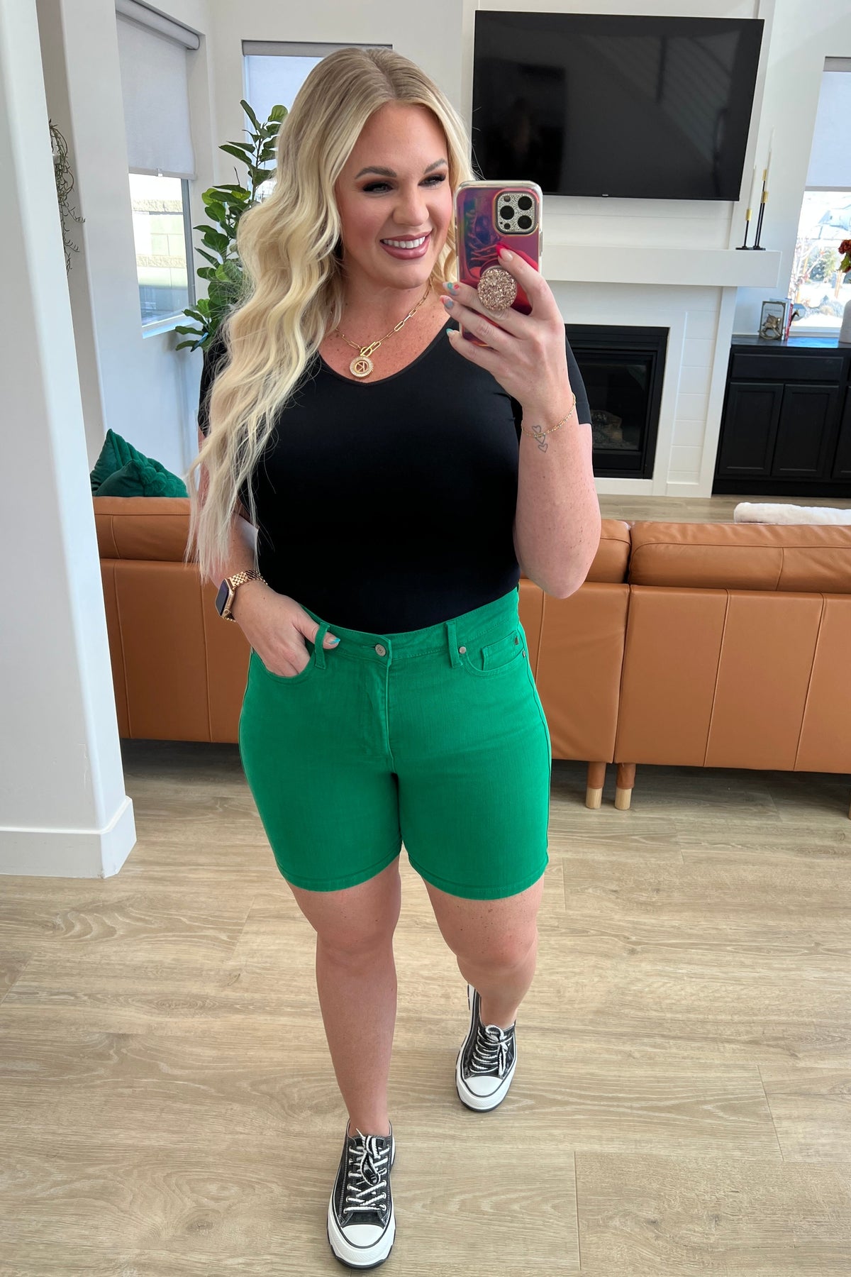 Judy Blue Tummy Control Shorts in Kelly Green-Womens-Villari Chic, women's online fashion boutique in Severna, Maryland