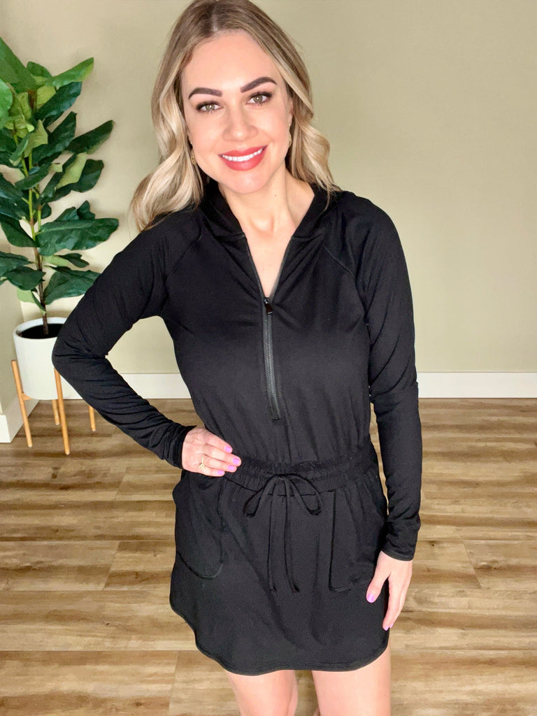 Ultra Soft Active Dress with Built-In Shorts in Energetic Black-Villari Chic, women's online fashion boutique in Severna, Maryland