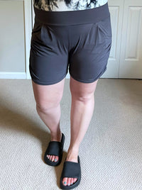 Buttery Soft Harem Shorts in Charcoal-Villari Chic, women's online fashion boutique in Severna, Maryland