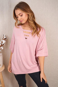 Super Soft Sweatshirt Top with Ladder Neck Detail in Blush-Villari Chic, women's online fashion boutique in Severna, Maryland