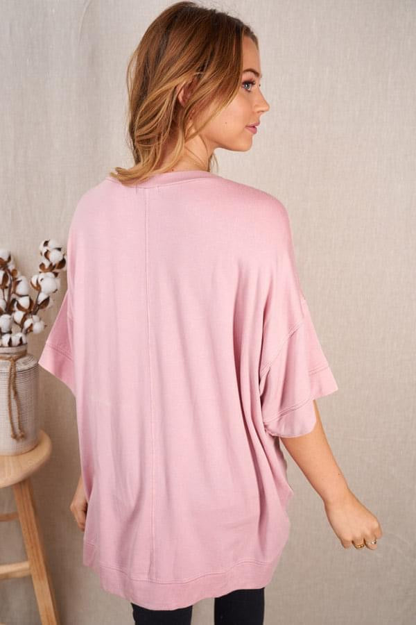 Super Soft Sweatshirt Top with Ladder Neck Detail in Blush-Villari Chic, women's online fashion boutique in Severna, Maryland