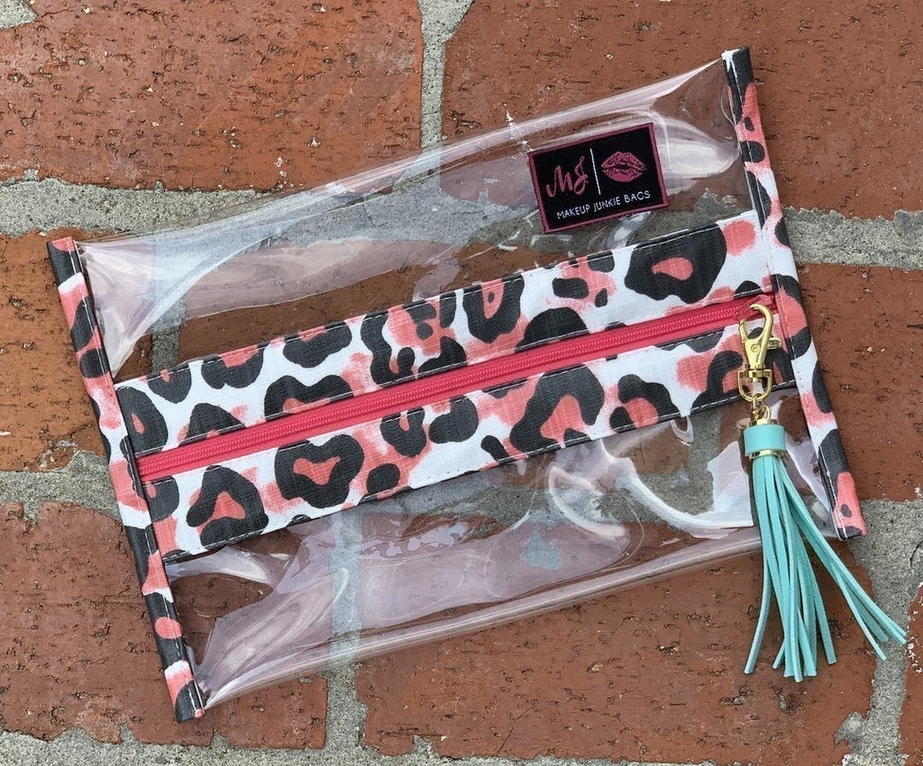 In-the-Clear Pink Cheetah Makeup Junkie Bag - 3 Sizes!-Villari Chic, women's online fashion boutique in Severna, Maryland
